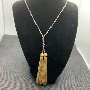 Free Soul Silver and Gold Beaded Rope Necklace with Gold Tassels